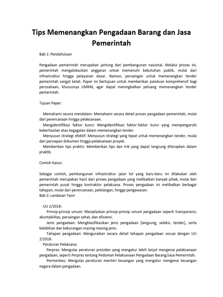 Tips Memenangkan Pengadaan Barang Dan Jasa Pemerintah | PDF
