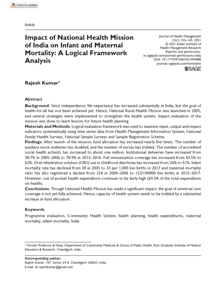Impact of national health mission of india on infant and maternal