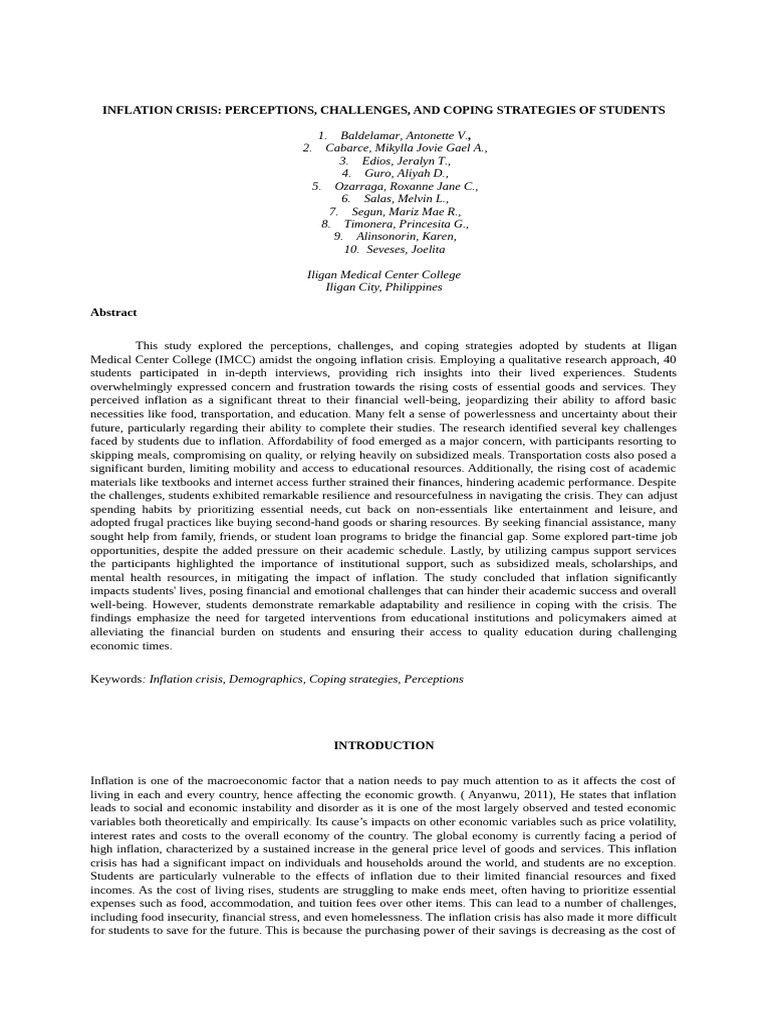 Inflation And Its Impact To Students Research Pdf