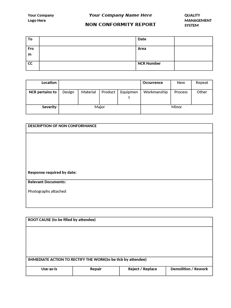 Non Conformity Report Template | PDF