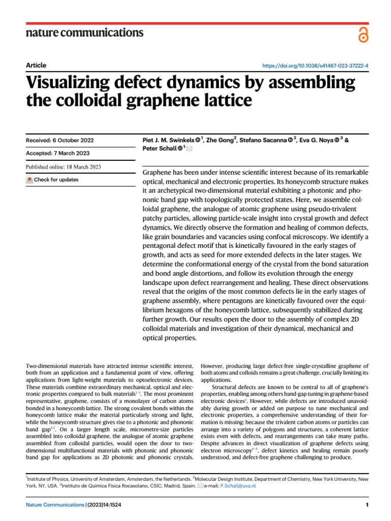 Visualizing Defect Dynamics by Assembling The Colloidal Graphene ...
