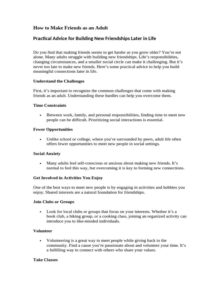 How To Make Friends As An Adult | PDF