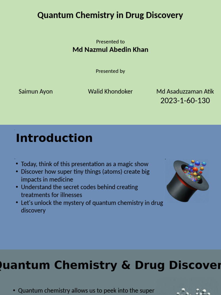 Che109 Quantum Chemistry in Drug Discovery | PDF
