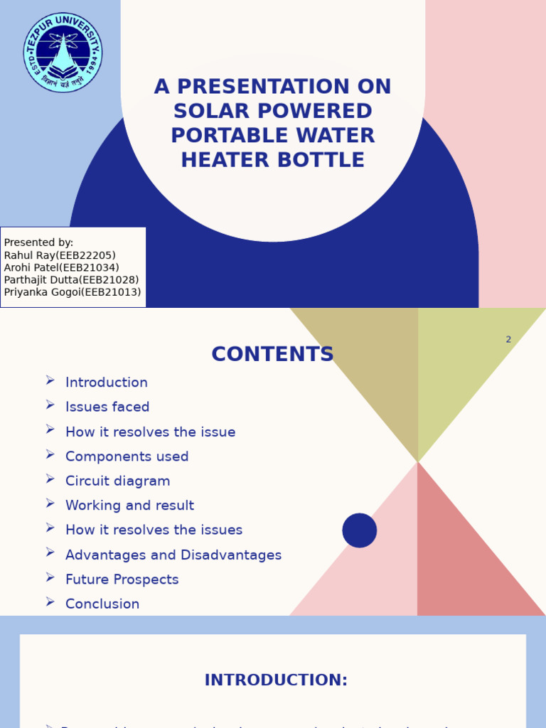 A Presentation On Solar Powered Portable Water Heater | PDF