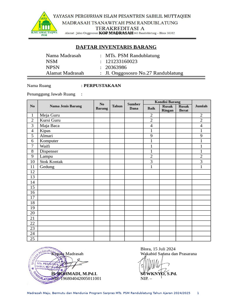 Daftar Inventaris Barang | PDF