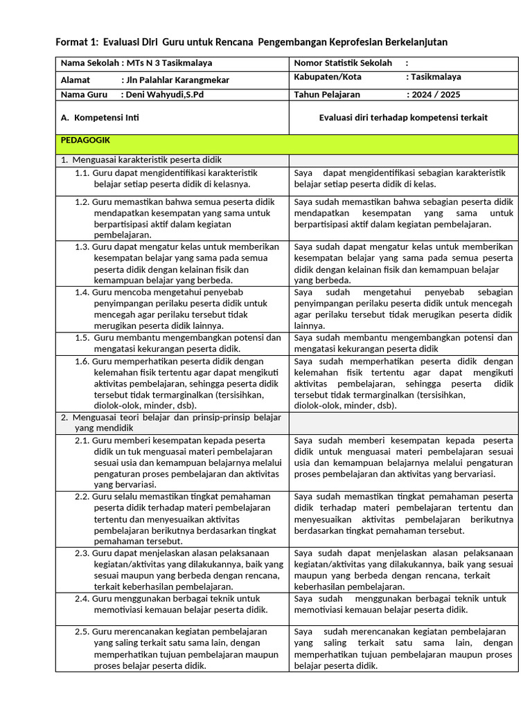4.evaluasi - Diri - Guru & Tindak Lanjut | PDF