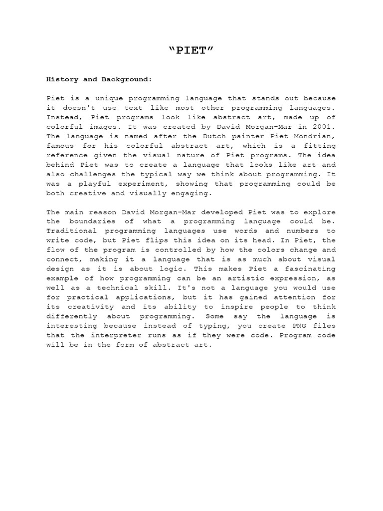 PIET Programming Language (Case Study Report) | PDF