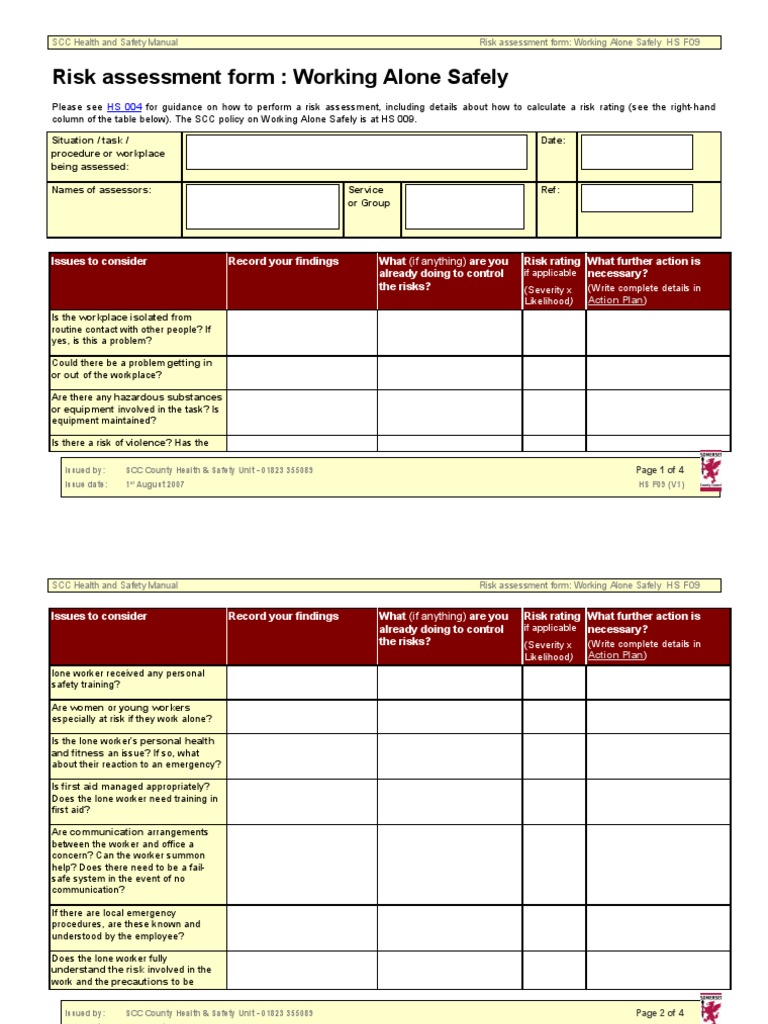 Lone Working Assessment | Risk | Risk Assessment | Free 30-day Trial
