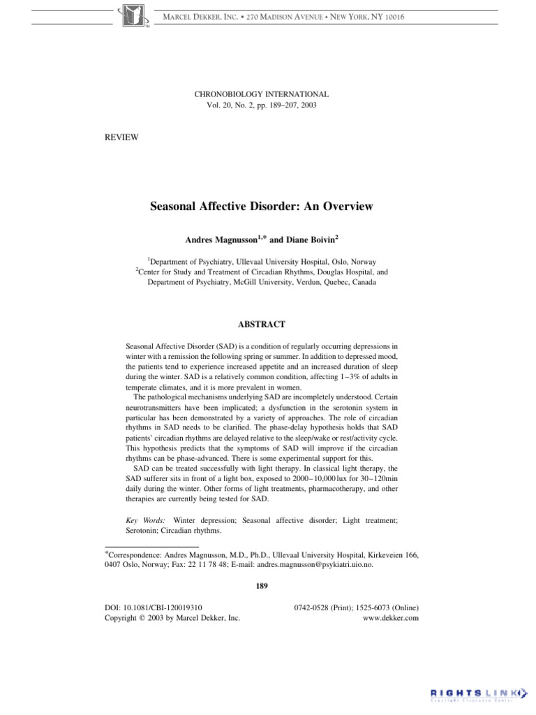 Seasonal Affective Disorder An Overview | PDF | Serotonin | Major ...