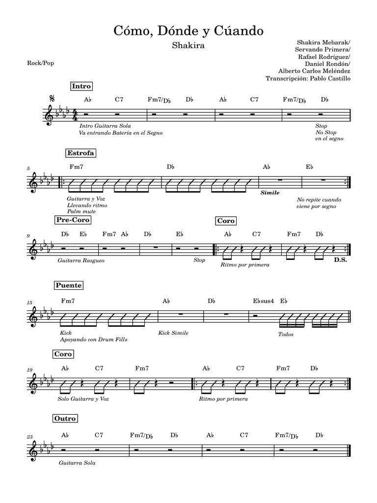 Cómo, Dónde y Cuándo - Shakira | PDF