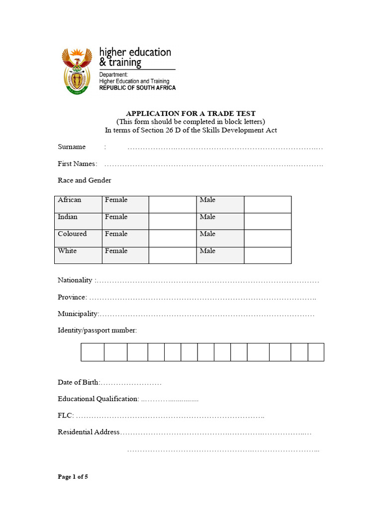 Trade Test Application Form New | PDF