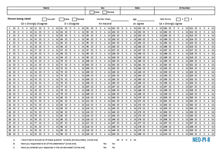 Neo Pi-R Answer Sheet | PDF