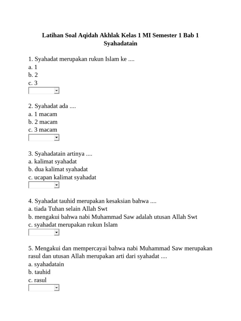 Membekali Generasi Penerus dengan Pondasi Iman dan Budi Pekerti: Panduan Lengkap Download Soal Aqidah Akhlak Kelas 1 MI Semester 1