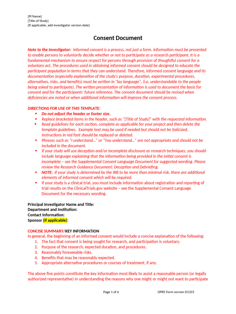 Consent Document Template Version D1323 | PDF