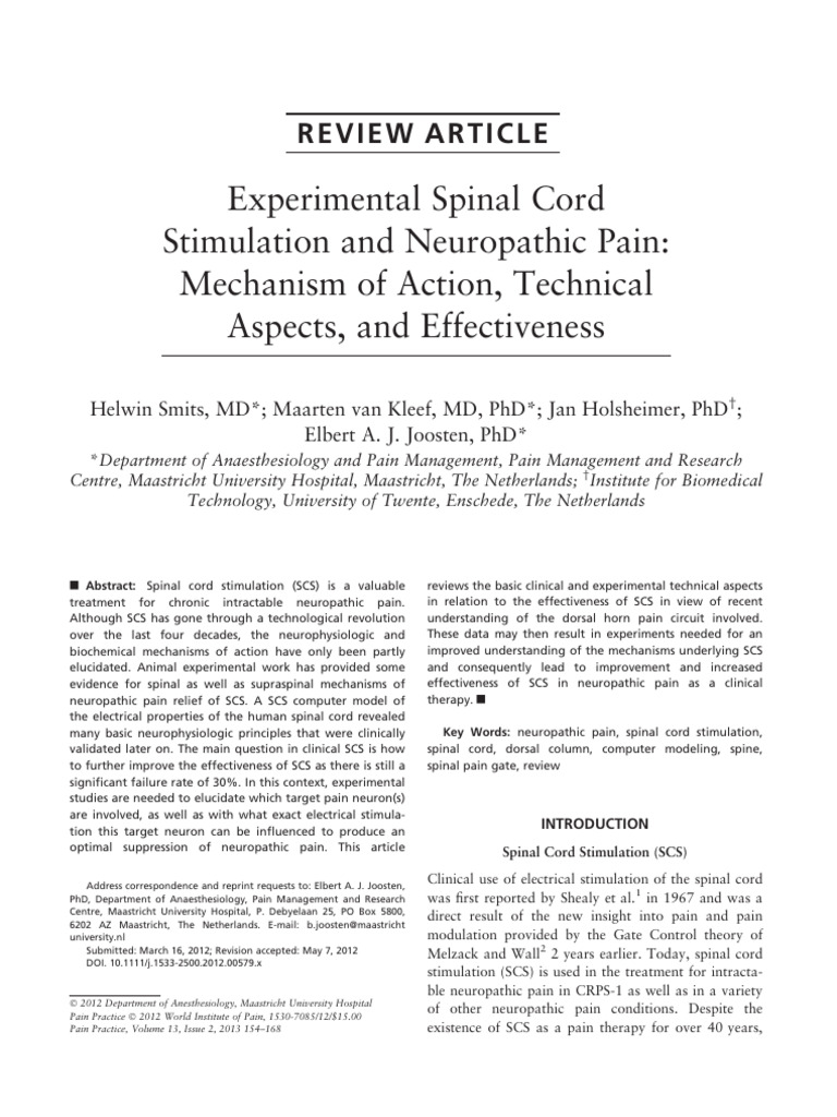 Experimental Spinal Cord Stimulation and Neuropathic Pain | PDF