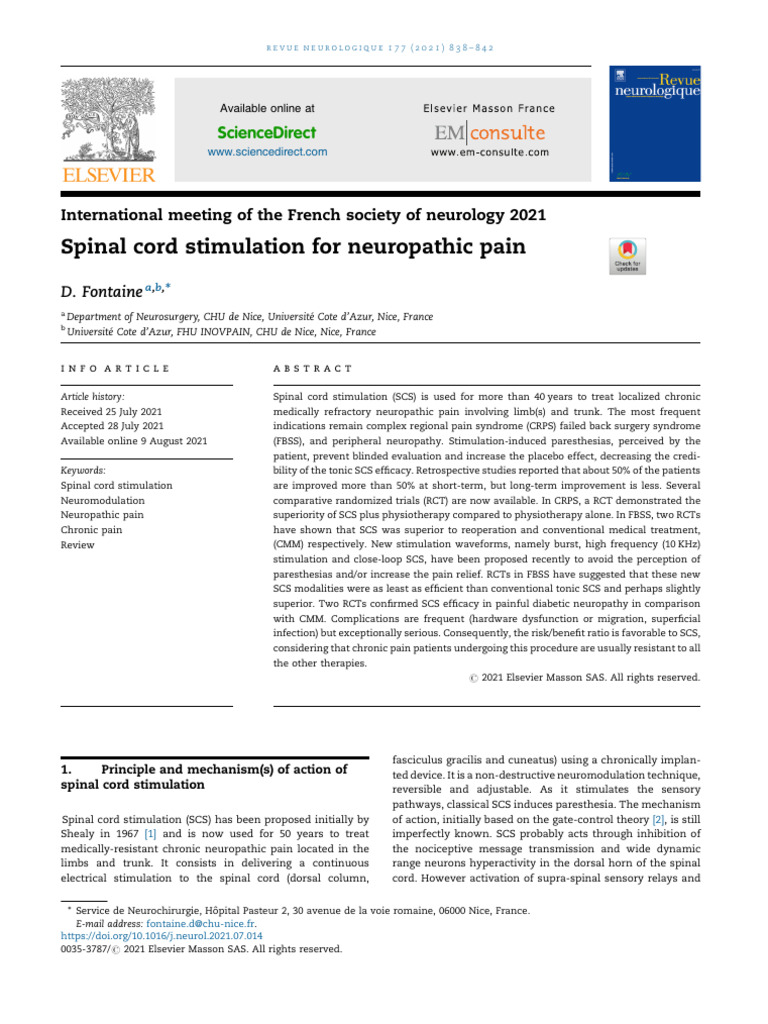 Spinal Cord Stimulation For Neuropathic Pain | PDF