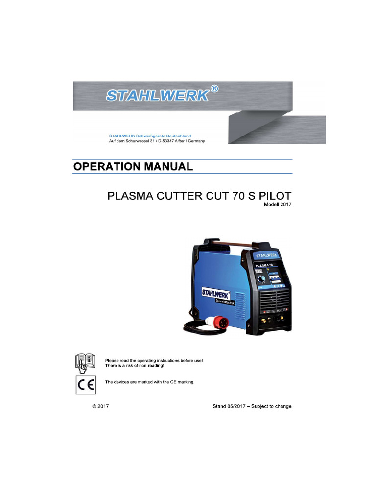 MANUAL PLASMA CUT 70 S Pilot | PDF
