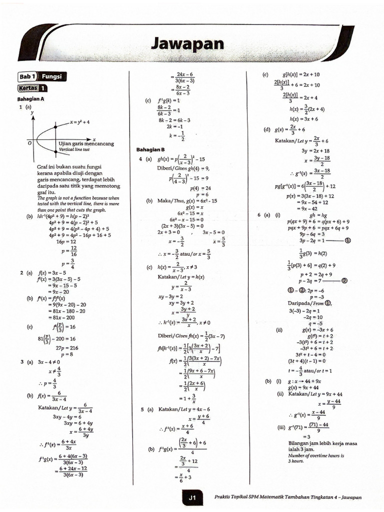 Ilmu Bakti Praktis Topikal SPM Tingkatan 4 Matematik Tambahan JAWAPAN | PDF