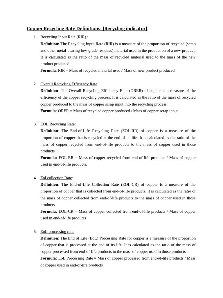 Copper recycling rate table pdf