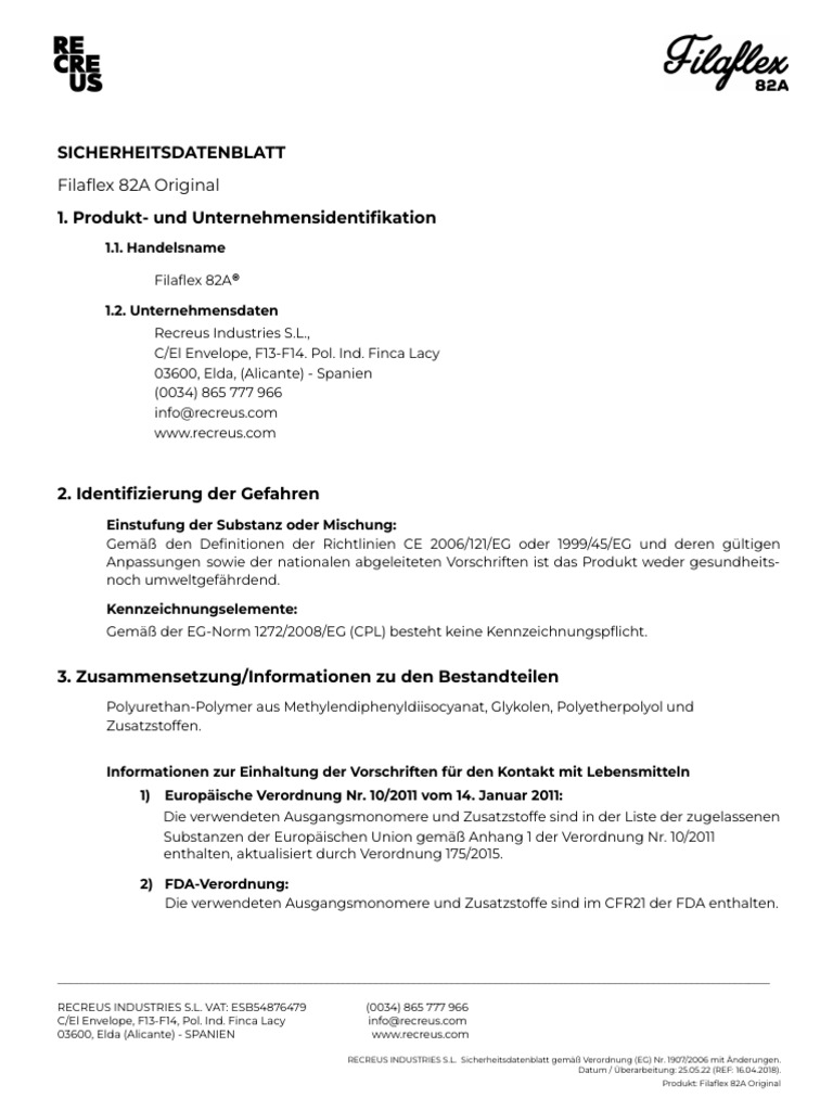 De - Filaflex 82a Original - Sicherheitsdatenblatt - MSDS - 2020 | PDF