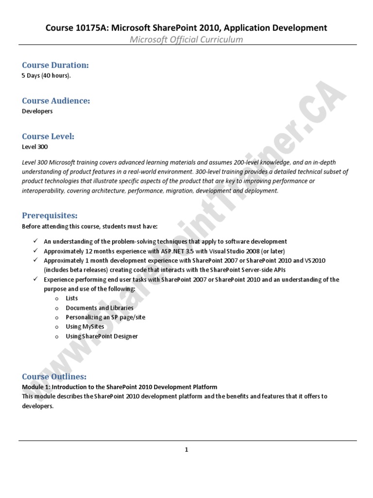 SharePoint 2010 Application Development Course | PDF | Share Point ...