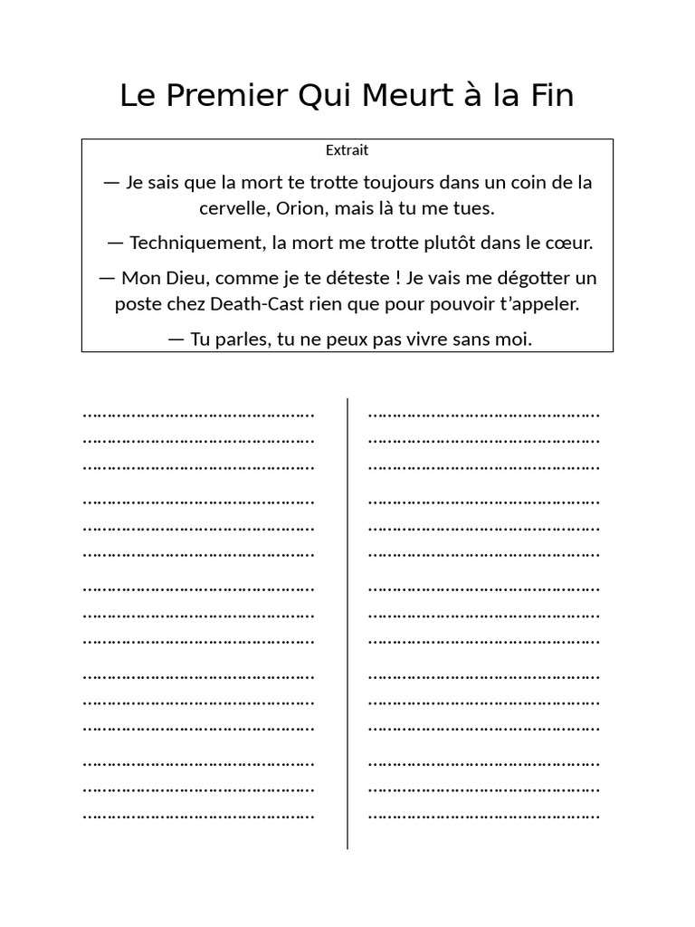 Le Premier Qui Meurt Ã La Fin | PDF