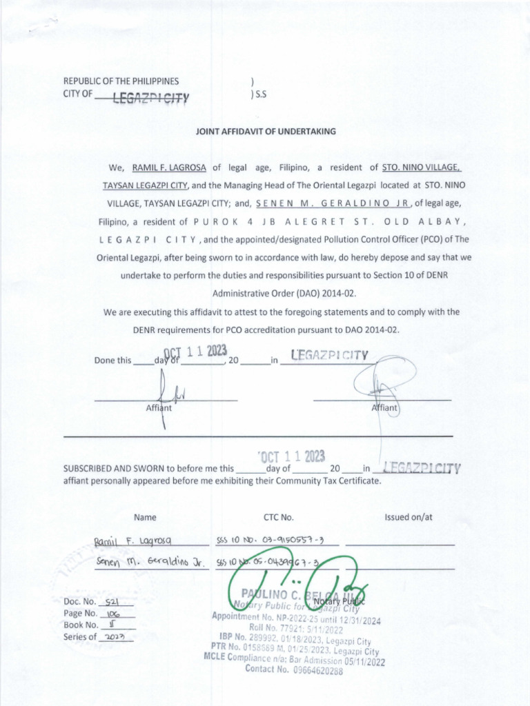 Joint affidavit of undertaking pdf