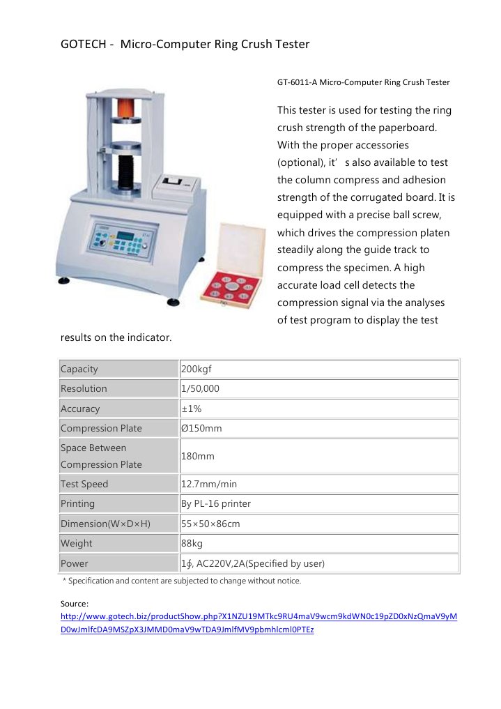 GOTECH - Micro-Computer Ring Crush Tester | PDF | Science & Mathematics ...