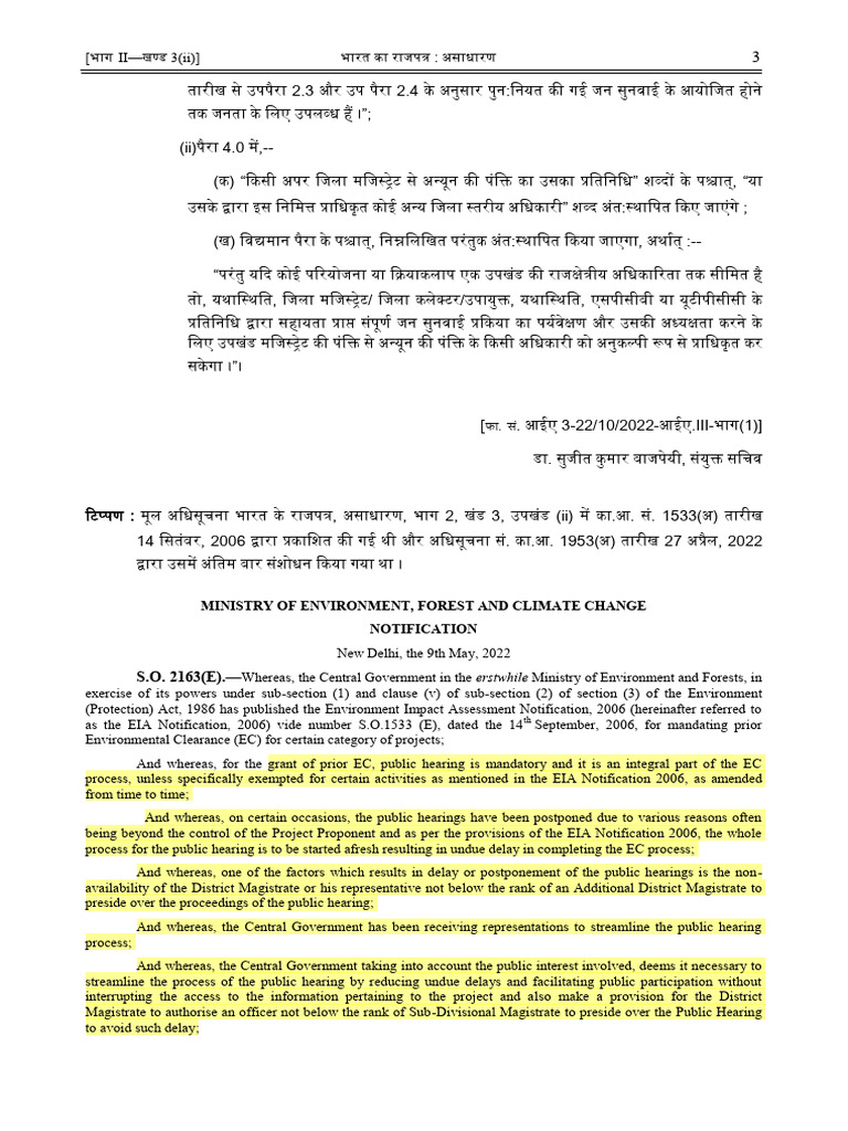 Amendment of EIA Notification 2006 - Public Hearing - 09.05.2022 | PDF