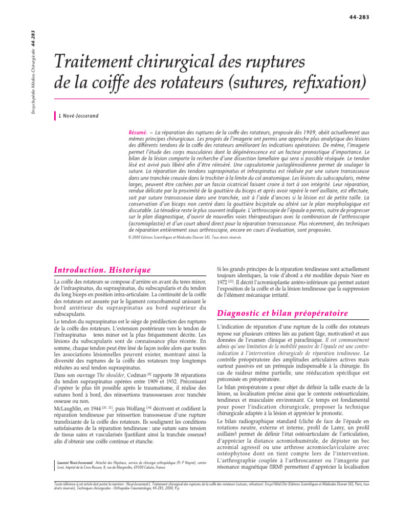 TRT Chirur Ruptures Coiffe Rotateurs | PDF