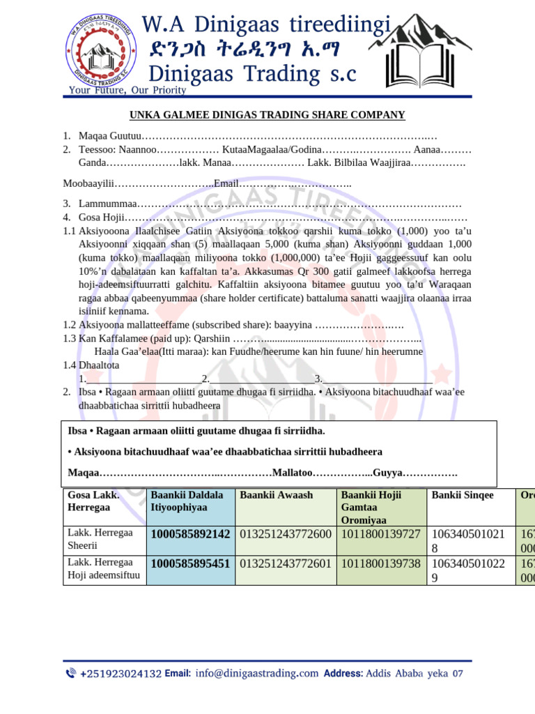 Unka Galmee Dinigas Trading Share Company (1) - 2 | PDF