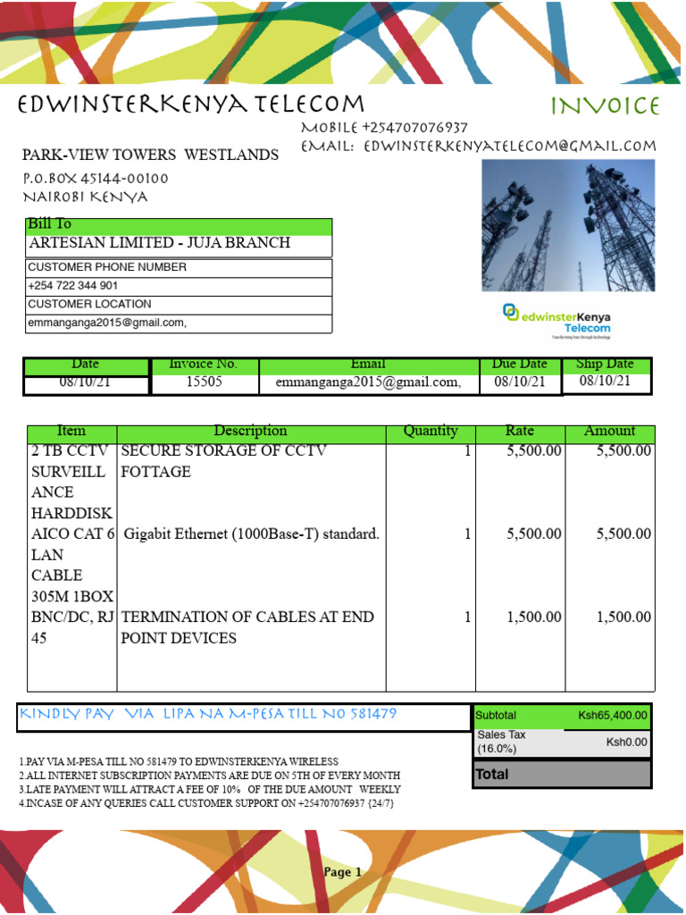 Invoice for CCTV Equipment and Setup | PDF | Closed Circuit Television ...
