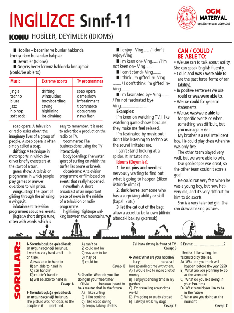 11th Grade 2nd Unit (Hobbies and Skills) Notes | PDF