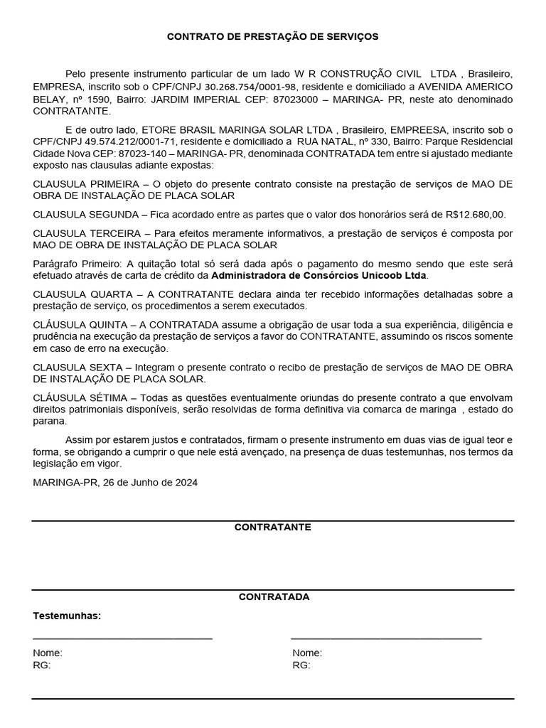 Modelo Contrato de Prestação de Serviços (Pedreiro) (1) (1) 1 | PDF