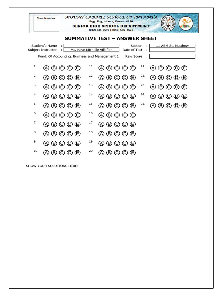 2024 FABM AnswerSheet SUMTest1 | PDF
