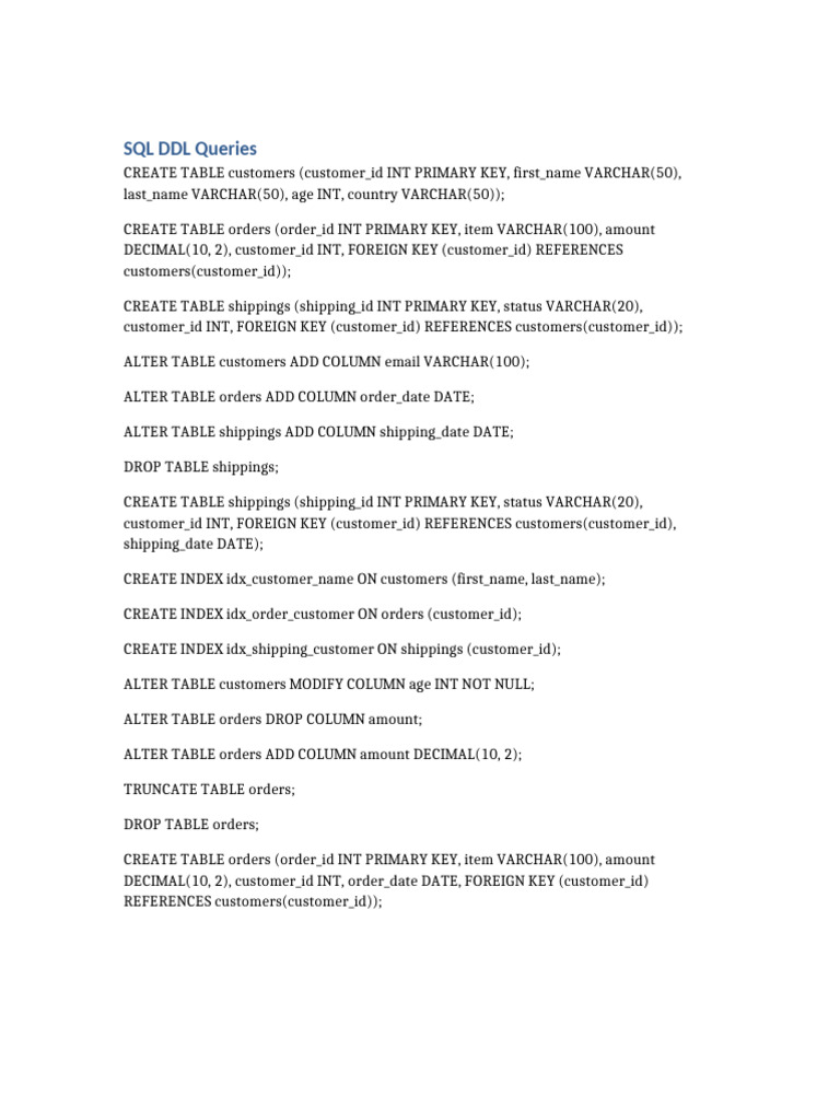 SQL DDL Queries | PDF