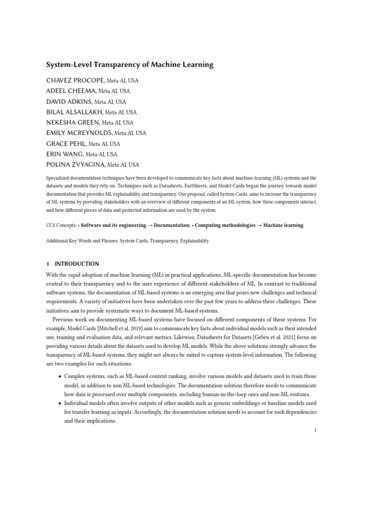ML System Transparency Guide | PDF | Machine Learning | System