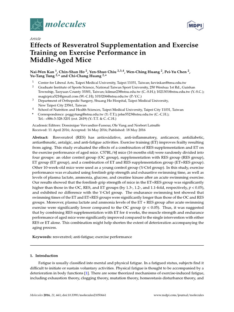 Molecules: Effects of Resveratrol Supplementation and Exercise Training ...