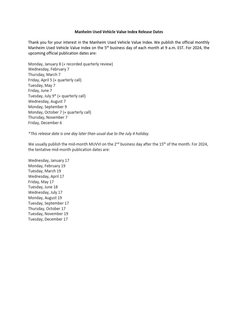 Manheim used vehicle value index release dates pdf