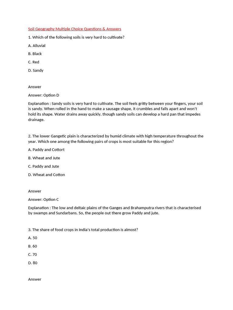 Soil Geography Multiple Choice Questions | PDF