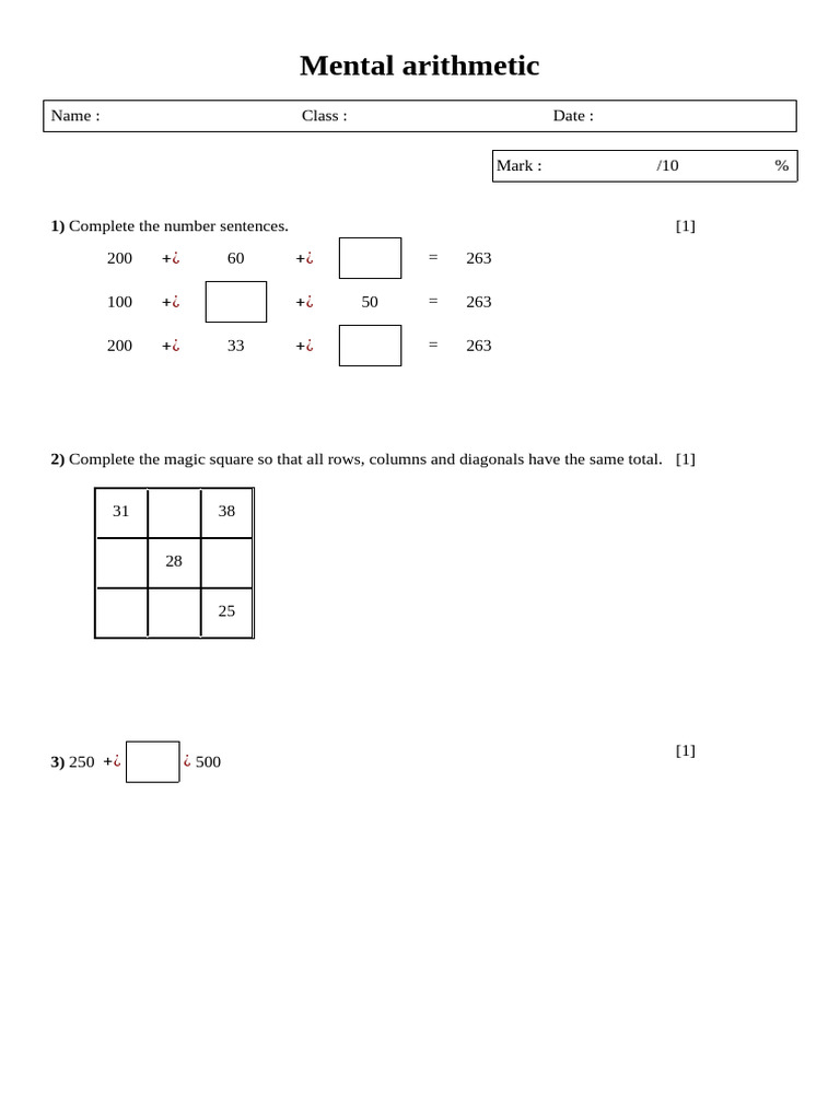 Mental Arithmetic - 1 | PDF