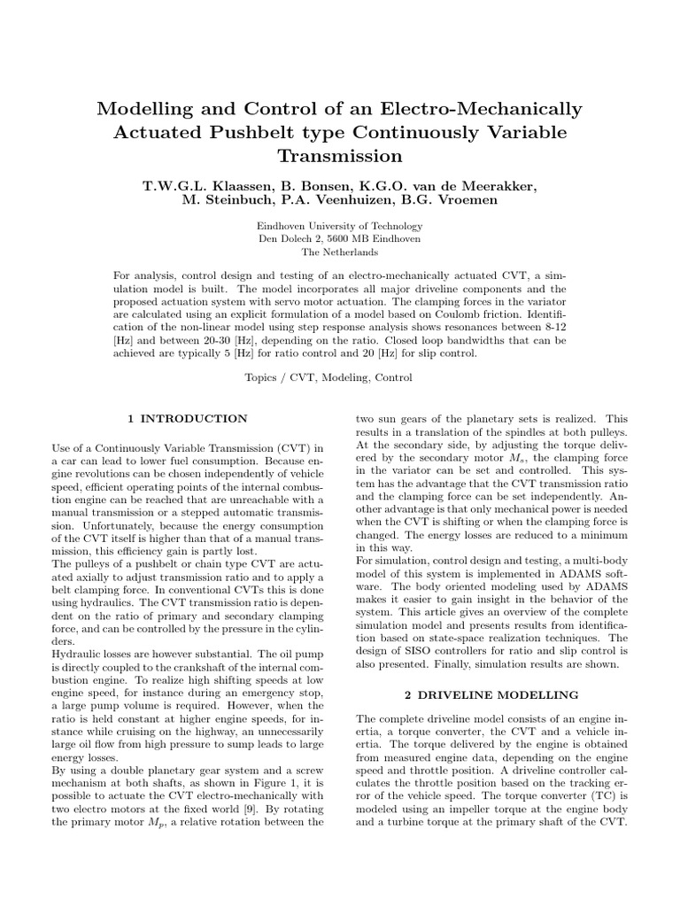 Modelling and control of an electro mech pdf