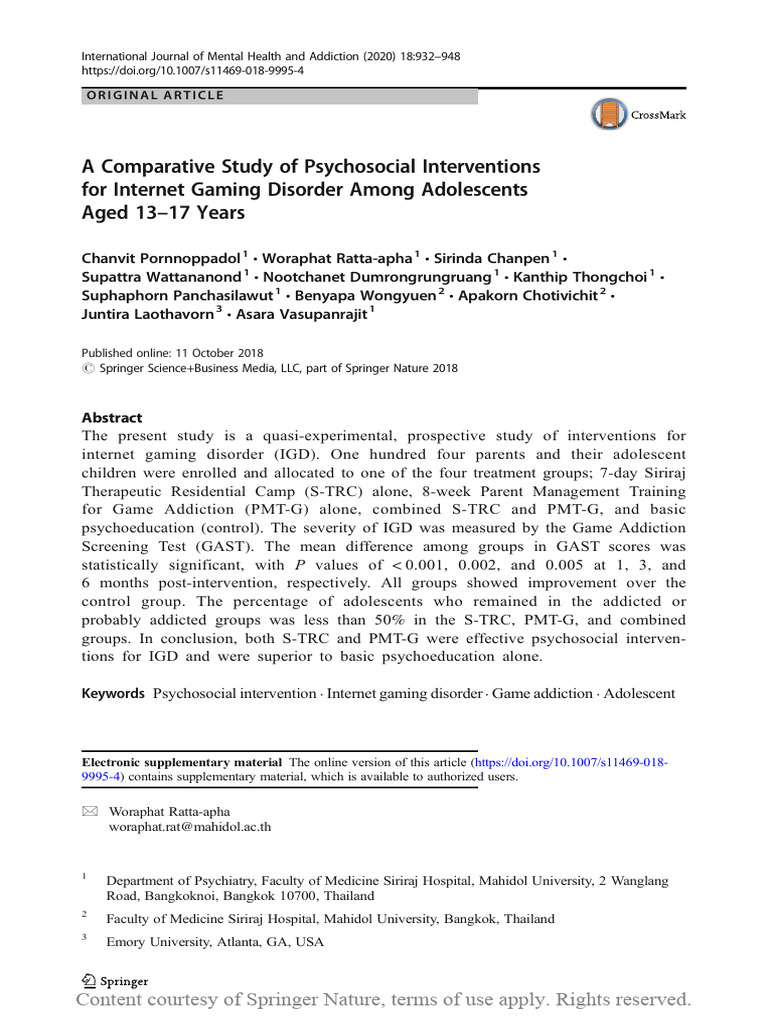 A Comparative Study of Psychosocial Interventions | PDF
