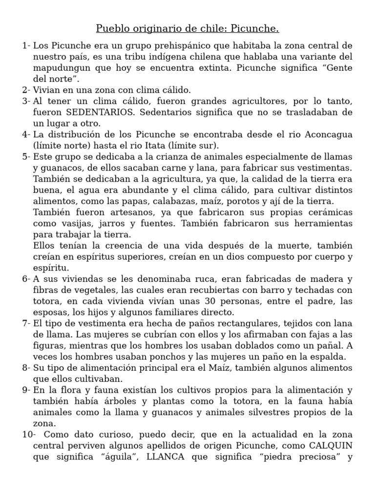 Pueblo Originario de Chile Picunche | PDF