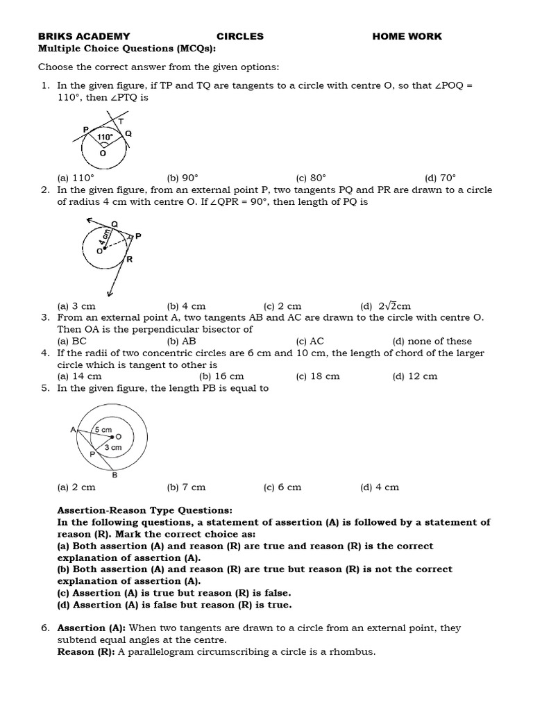 Circles 10th Work Sheet Pdf
