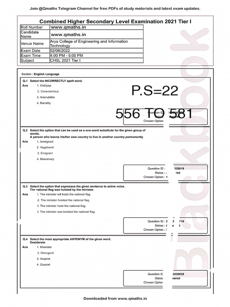 SSCCHSL2022 Practice Set 22 | PDF