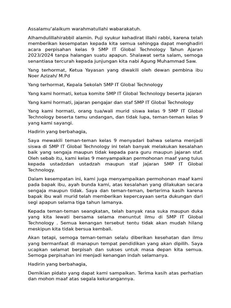 Pidato Perpisahan Siswa PDF