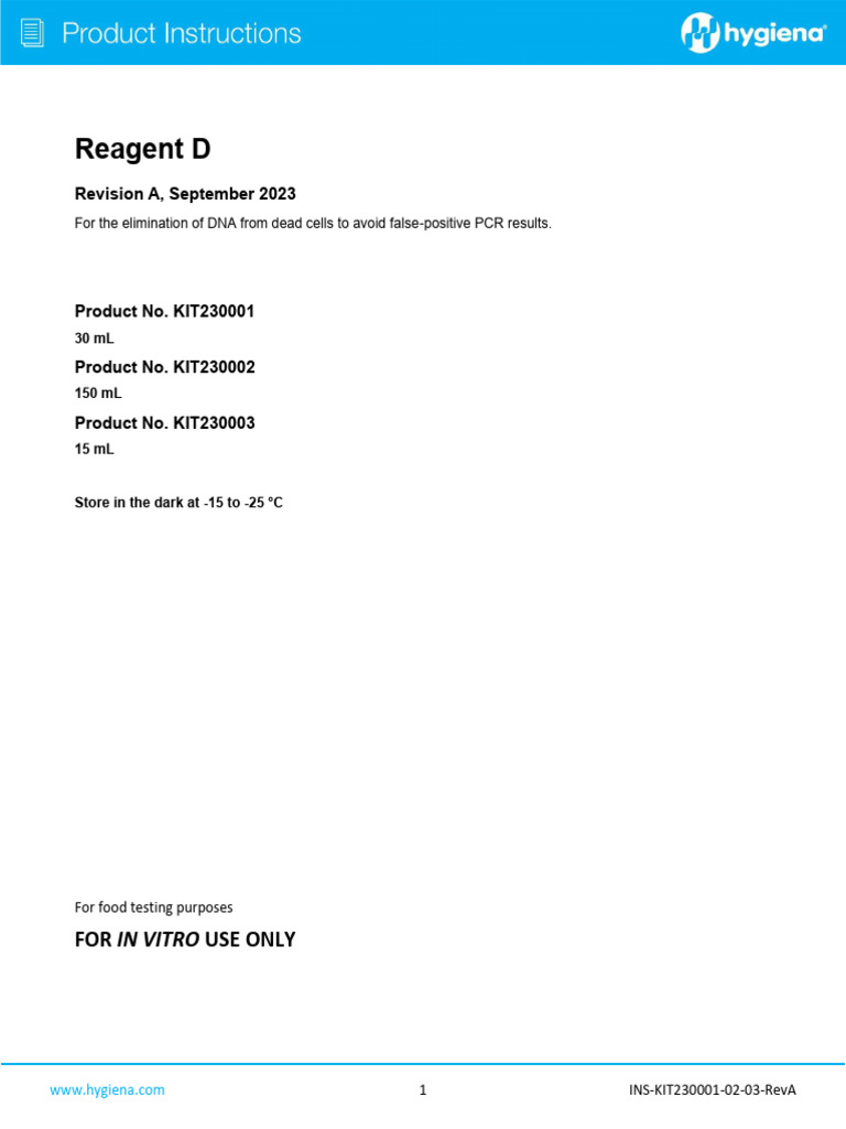 Reagent D Product Instructions | PDF