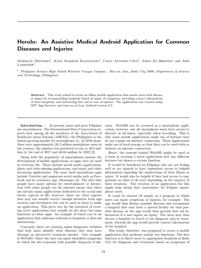 HeroIn An Assistive Medical Android Application For Common Diseases and ...