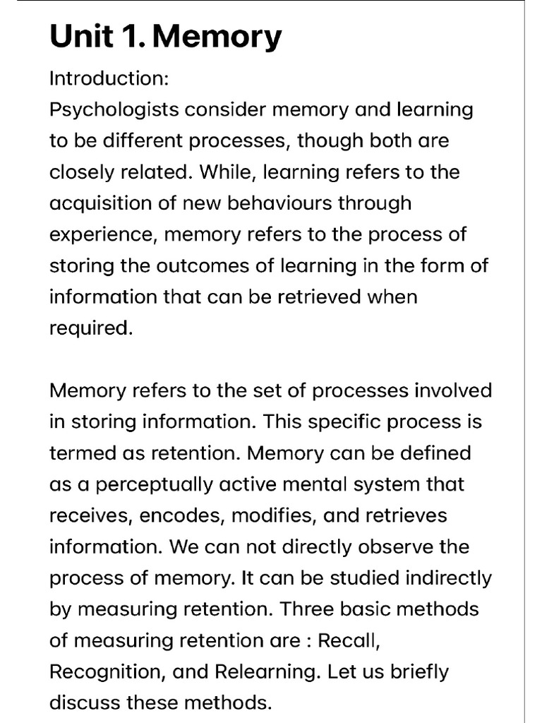 Memory and Its Stages | PDF
